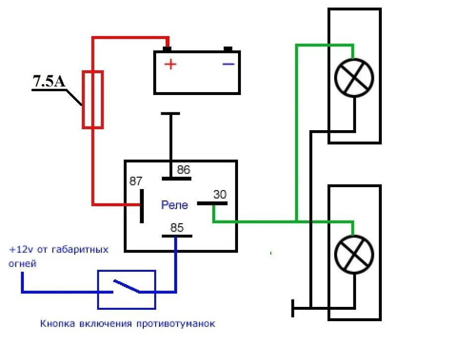 Как подключить противотуманки через реле и кнопку: схема